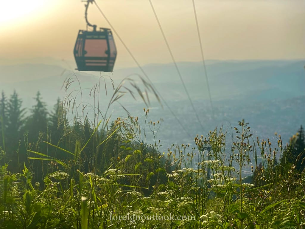 A cable car heading up Trebević Mountain