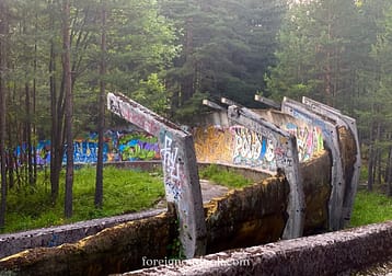 Abandoned bobsled track after the Bosnian War